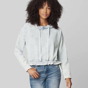 Blank NYC Womens S Free Spirit Acid Washed Pullover Denim Hooded Sweatshirt